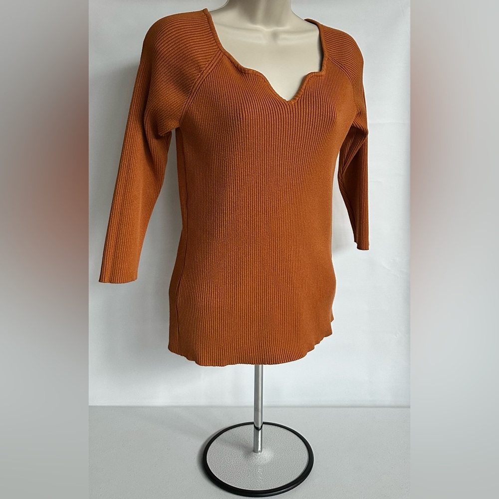 Madison Grey Quarter Sleeve Coral Ribbed Top Size Large